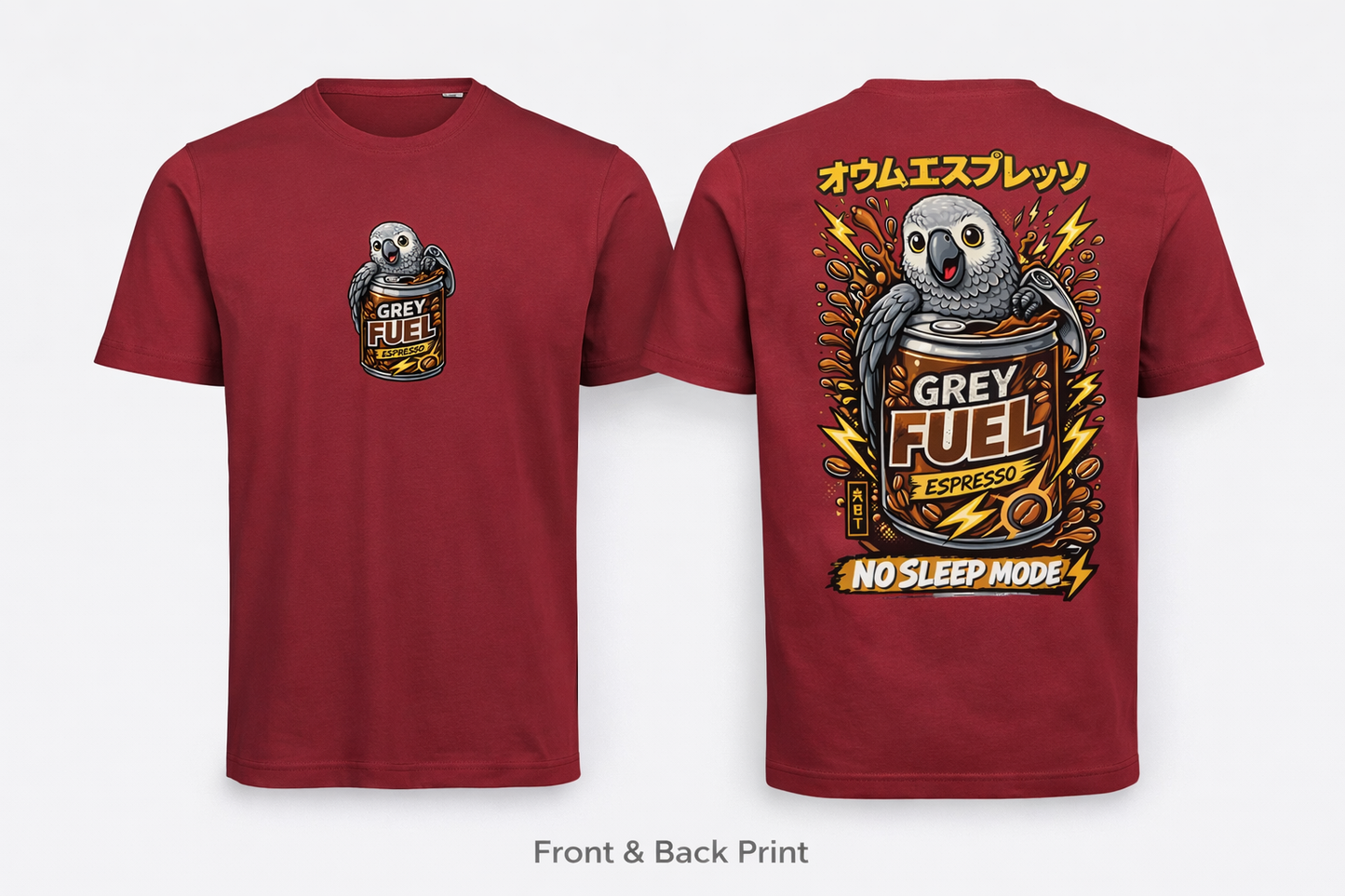 ☕🦜 Grey Fuel T-shirt – No Sleep Mode