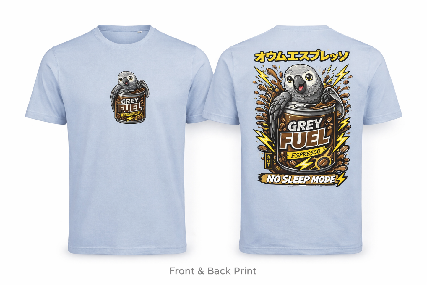 ☕🦜 Grey Fuel T-shirt – No Sleep Mode